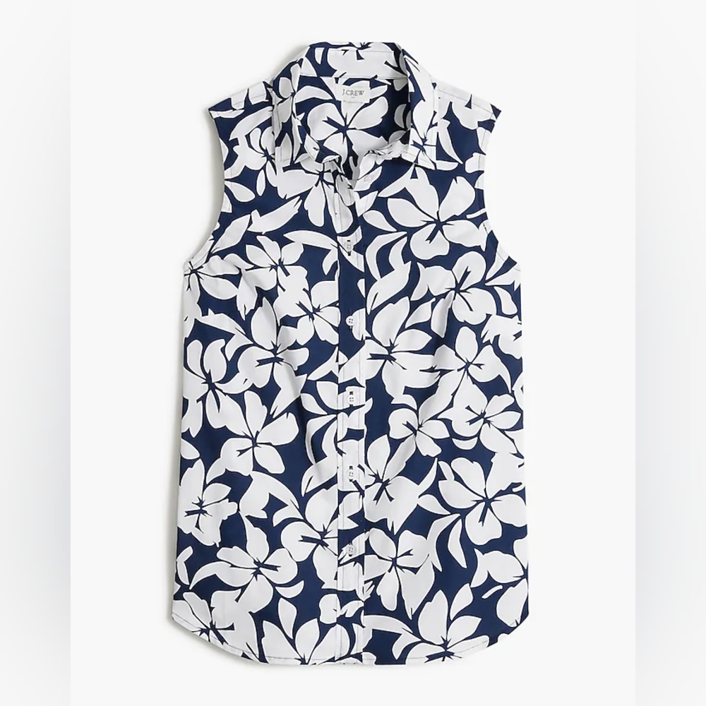 Sleeveless pineapple cotton poplin shirt in signature fit, J Crew
